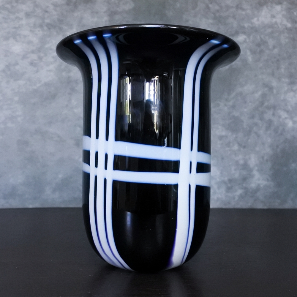 Vintage Rosenthal Charlie Meaker Hand Blown Art Glass Check Vase